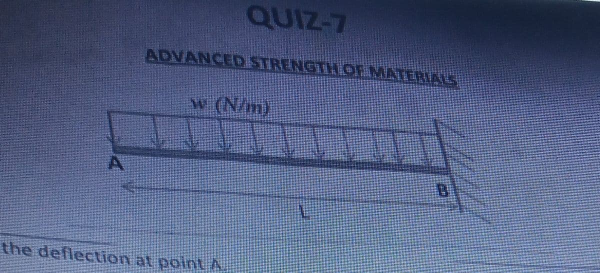 QUIZ-7
ADVANCED STRENGTH OE MATERIALS
w (N/m)
the deflection at pointA
