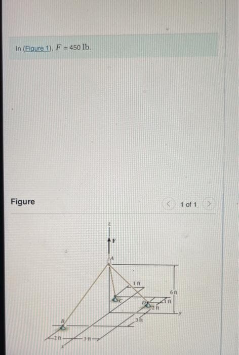 In (Figure 1), F = 450 lb.
Figure
1 ft
< 1 of 1
6 ft