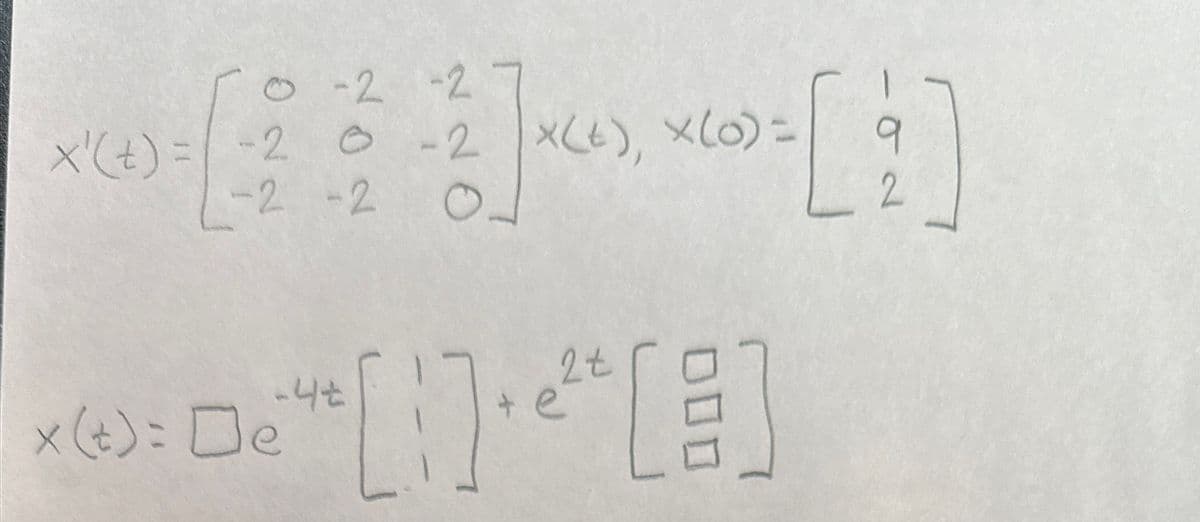 02-27
x' (t) = -2 -2 X(t), x(o)=
x (0) = [
-2 -2
-4*
x(+): De
2t
e
9
2