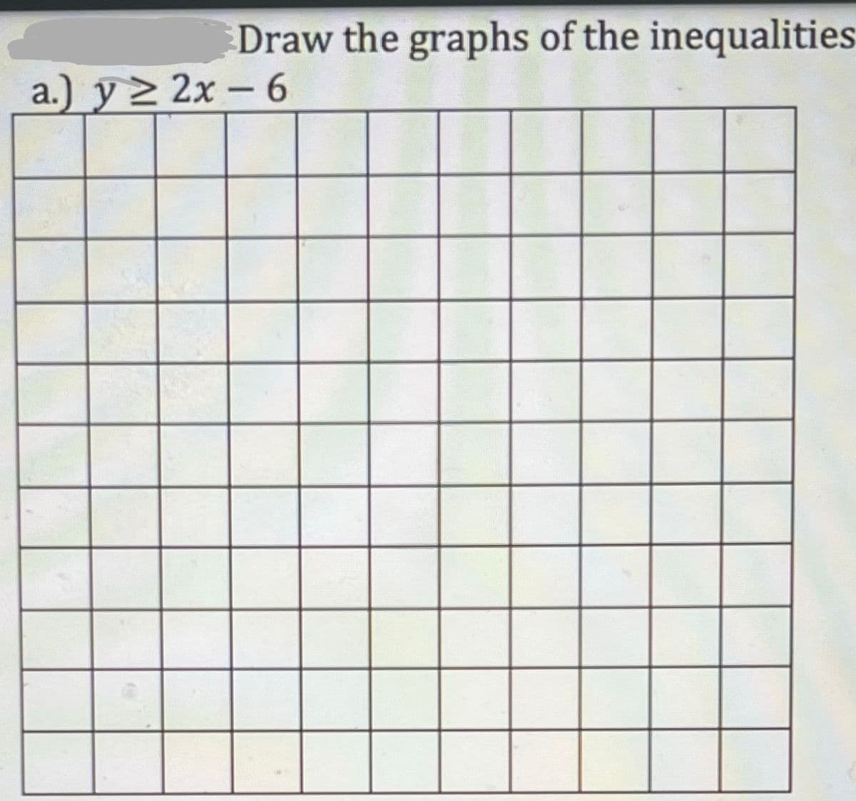 Draw the graphs of the inequalities
a.) y 2 2x – 6
-
