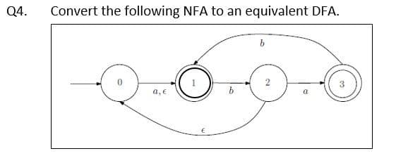 Q4.
Convert the following NFA to an equivalent DFA.
a, €
a
2.
