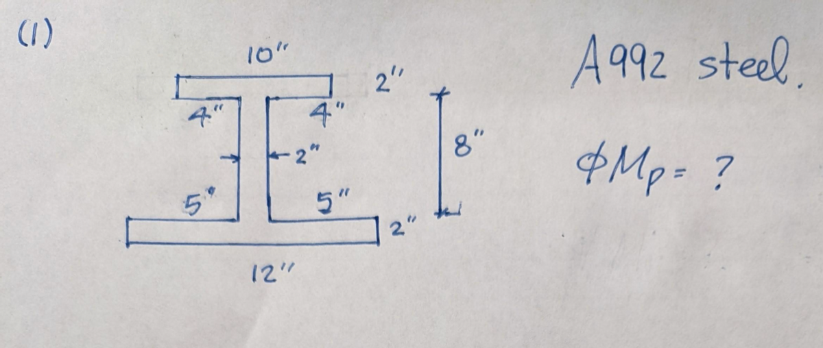 3
10"
2"
EI
4"
-2"
2"
12"
UT
8'
A992 steel.
&Mp= ?