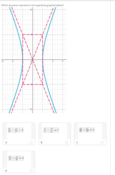 Which equation represents the hyperbola graphed below?
10
A
1
3-6-1
1
с
#-$=1