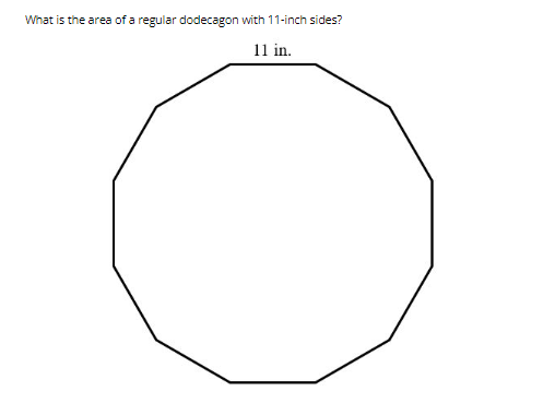 What is the area of a regular dodecagon with 11-inch sides?
11 in.