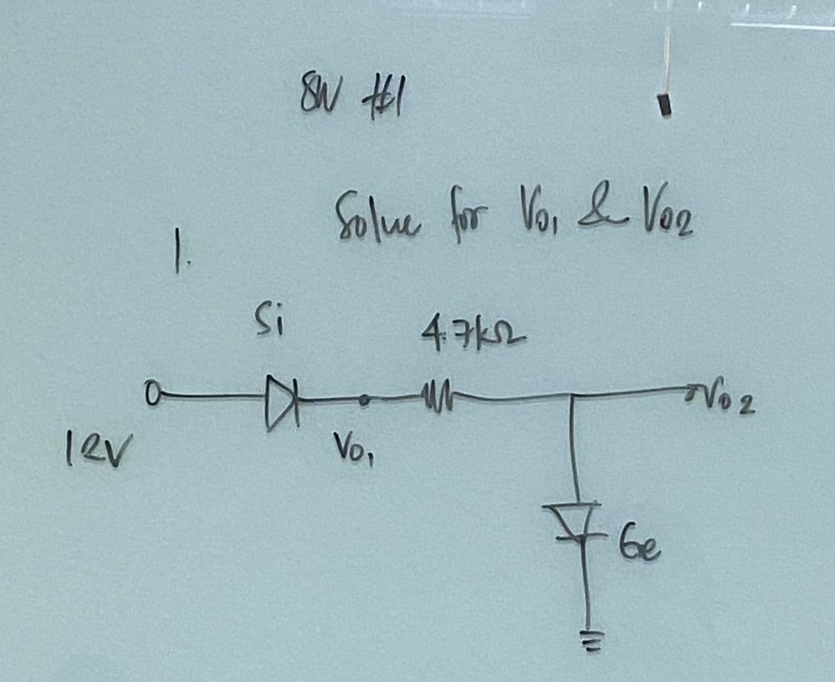 12V
Si
8W #1
Solue for Vo, & Vee
Vo₁
4.7k
Ge
No 2