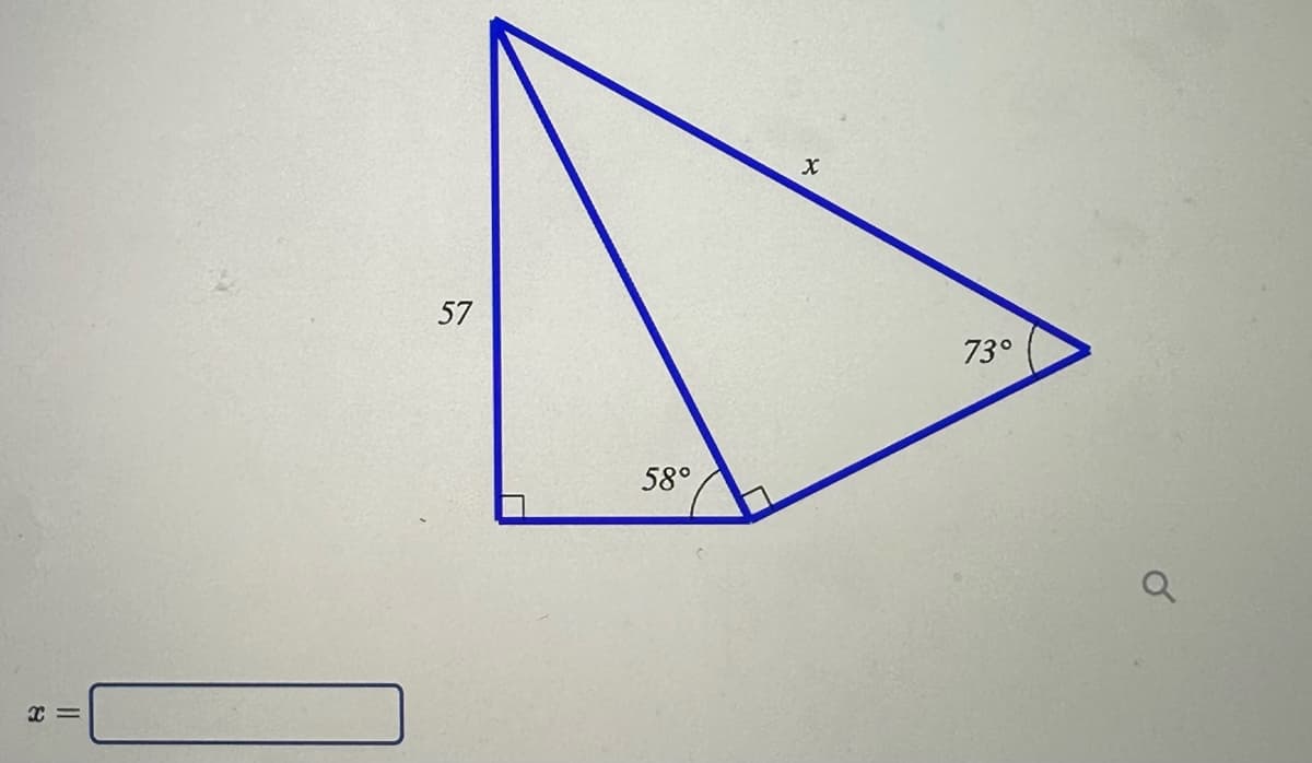 X=
57
58°
X
73°
Q