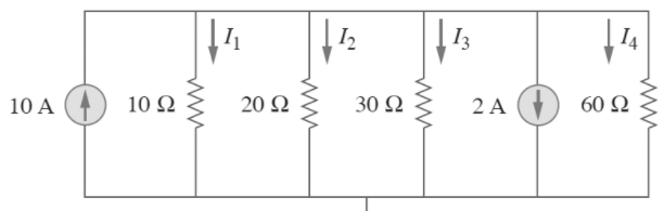 13
I4
10 A
10 Ω
20 Ω
30 Ω
2 A
60 Ω
