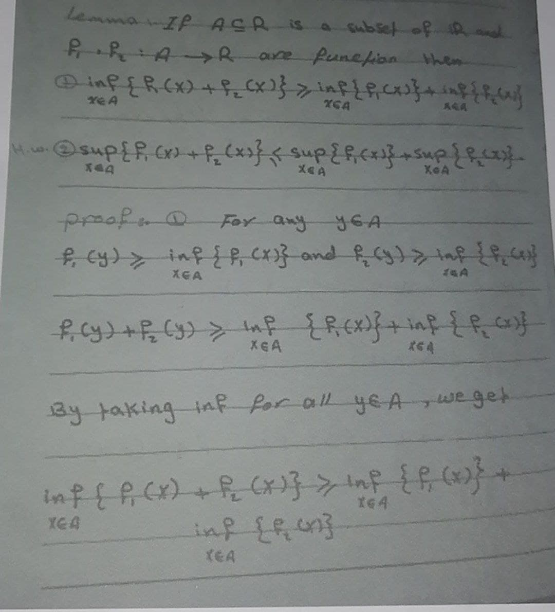 Lemma IP ASR is a cubset of Qnd
A- Rare funefion
then
xe A
X6A
XeA
For any yGA
XEA
XEA
By taking inf for all yE Aweget
164
XEA
TEA
