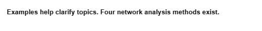 Examples help clarify topics. Four network analysis methods exist.