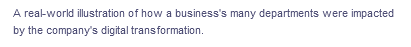 A real-world illustration of how a business's many departments were impacted
by the company's digital transformation.