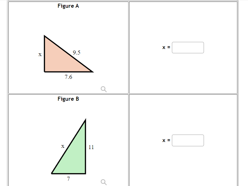 Figure A
х
9.5
X
7.6
Figure B
X =
11
7
