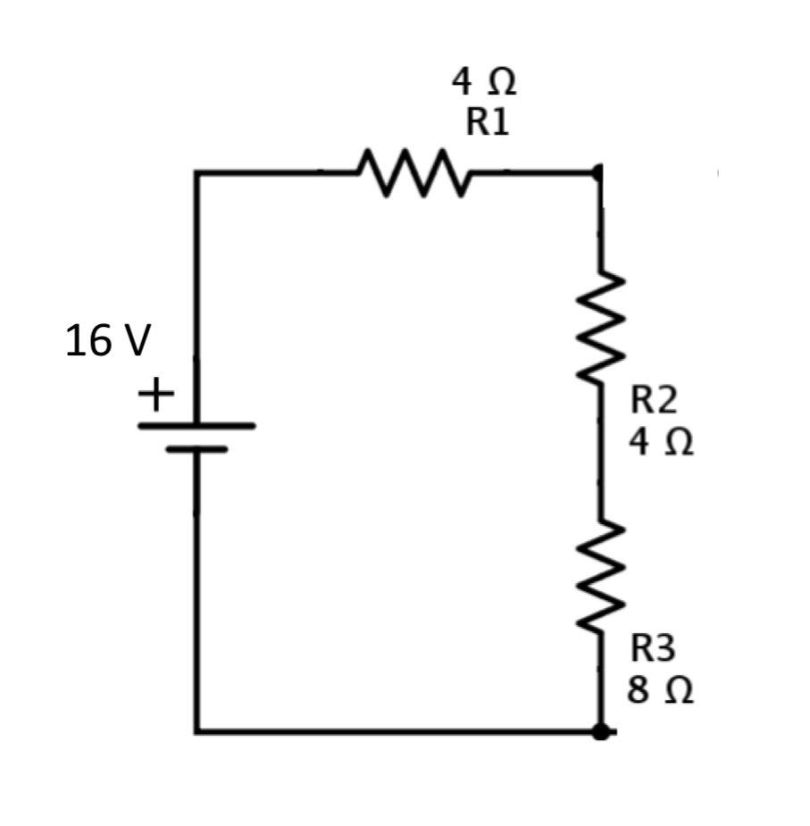 4Ω
R1
16 V
+
R2
4 0
R3
8Ω
