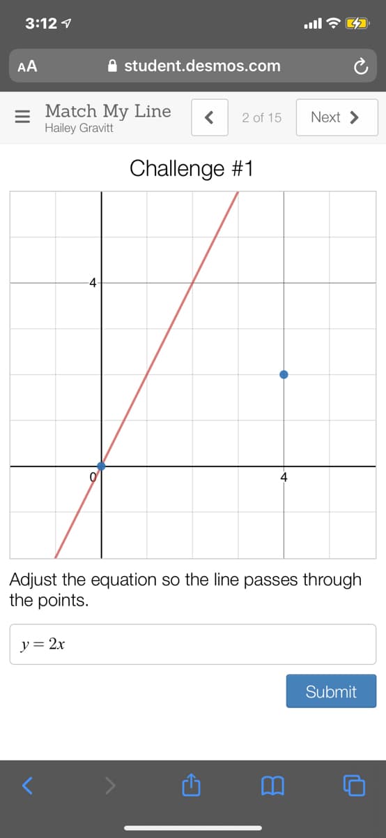 4
Adjust the equation so the line passes through
the points.
