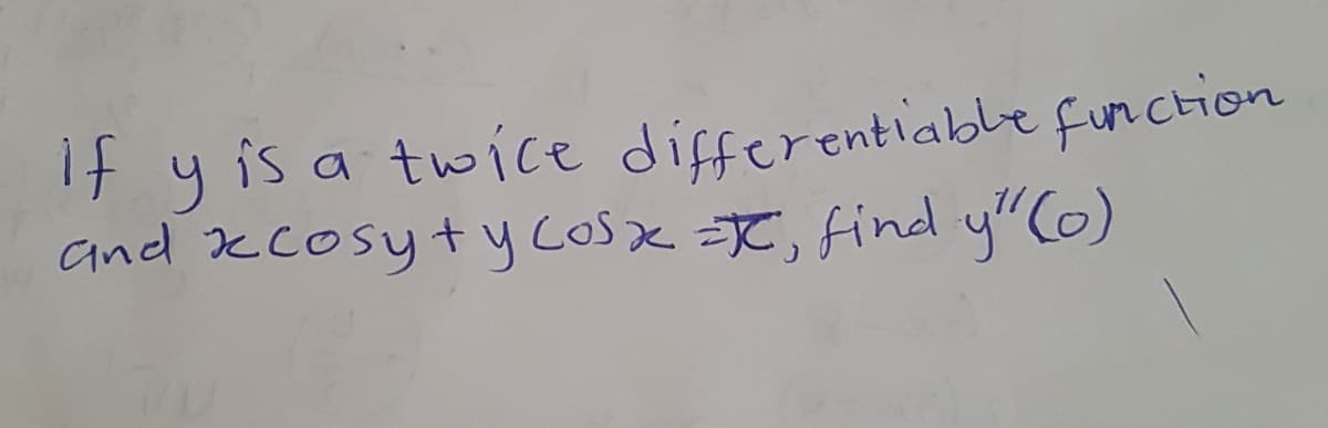 It y is a twice differentiable function
and kcosyty cosx =T, find y"(o)
