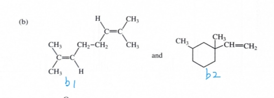 (b)
CH3
H
CH₂-CH₂
CH3 H
bl
CH3
CH3
and
CH3
CH3
b2
CH=CH₂