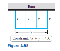 Barn
- y –
y-
Constraint: 4x + y = 400
Figure 4.58
