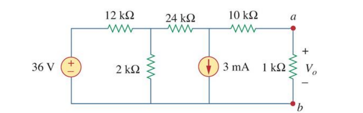 12 k2
24 k2
10 k2
a
+
36 V
2 k2
)
3 mA 1 k2
Vo
b.
+1
