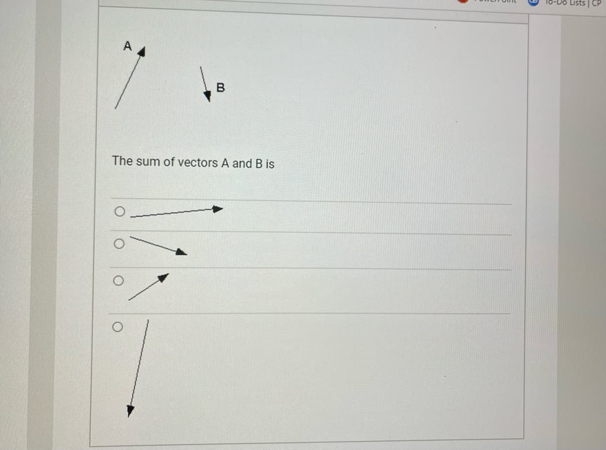 A
B
The sum of vectors A and B is
-Do Lists