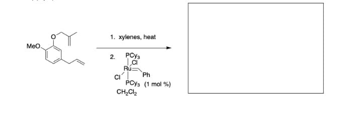 1. xylenes, heat
Meo
2.
PCY3
Rú:
Ph
PCY3 (1 mol %)
CH,Cl,
