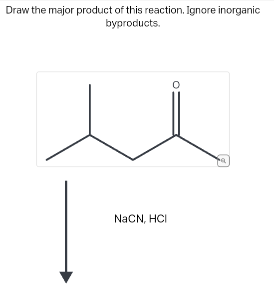 Draw the major product of this reaction. Ignore inorganic
byproducts.
NaCN, HCI
Q