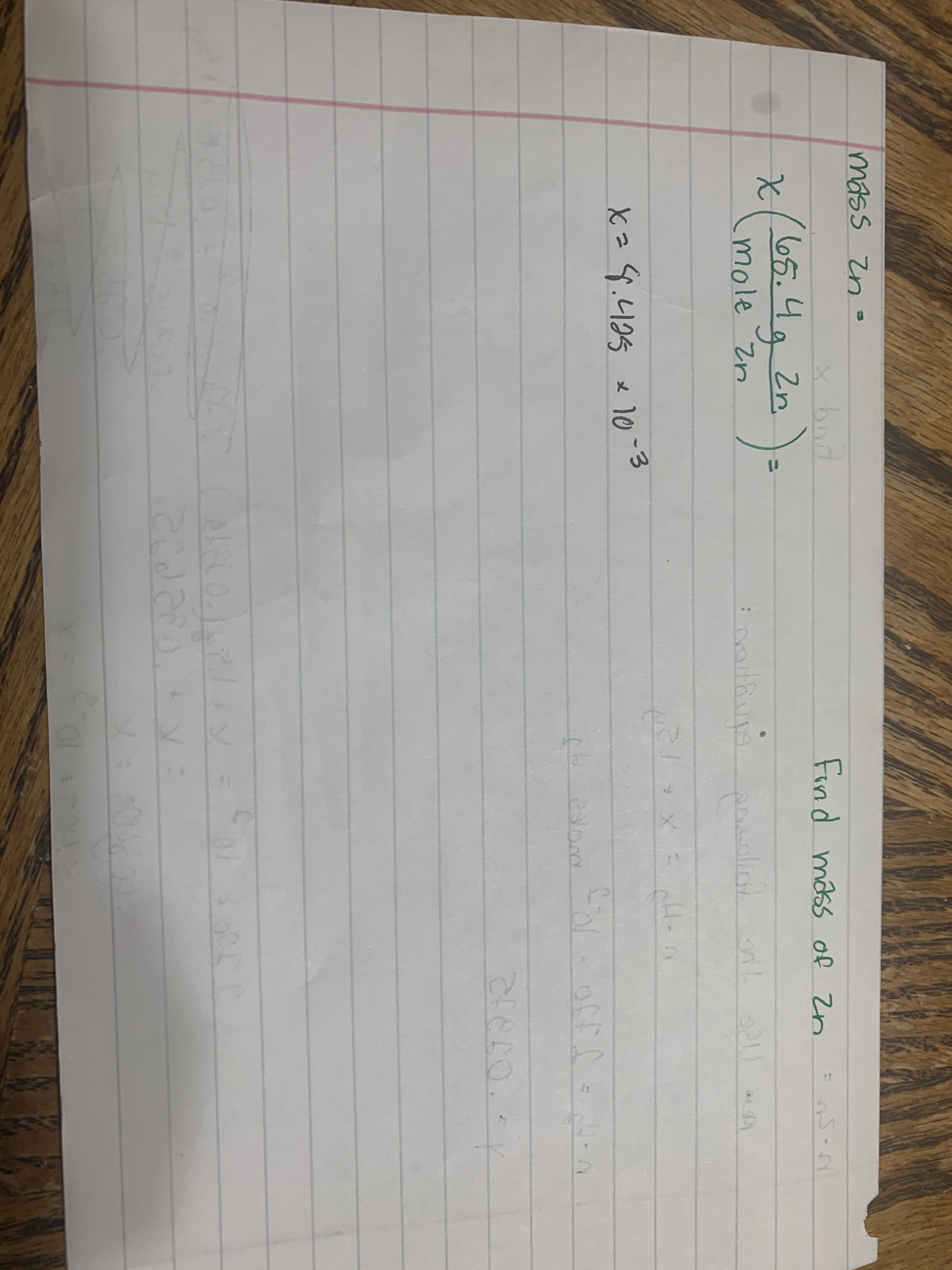 mass Zn -
x hort
Find mass of Zn
(65.4g2n)
mole Zn
X=9.495 * 10-3
OffS
