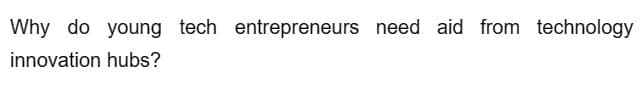 Why do young tech entrepreneurs need aid from technology
innovation hubs?