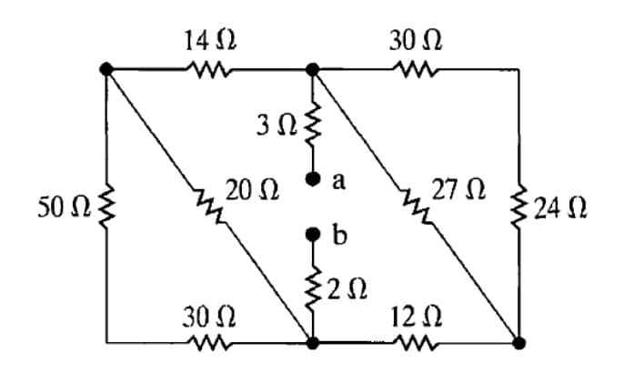 50 Ω
14 Q2
3 ΩΣ
3
20 Ω
30 Ω
Μ
a
b
ΖΩ
30 Ω
Μ
27 Ω
12 Ω
{24 Ω