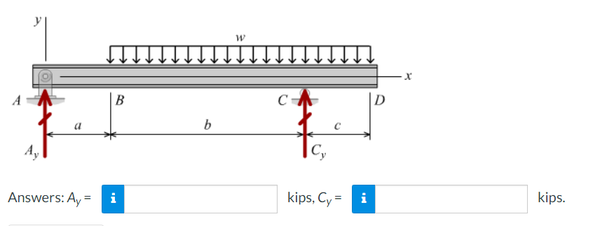 |D
B
a
Cy
Ay
kips.
kips, Cy =
i
Answers: Ay =
i
