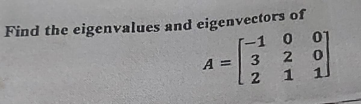 Find the eigenvalues and eigenvectors of
r-1
-1 0
3
2
2
2
1
01
0
1