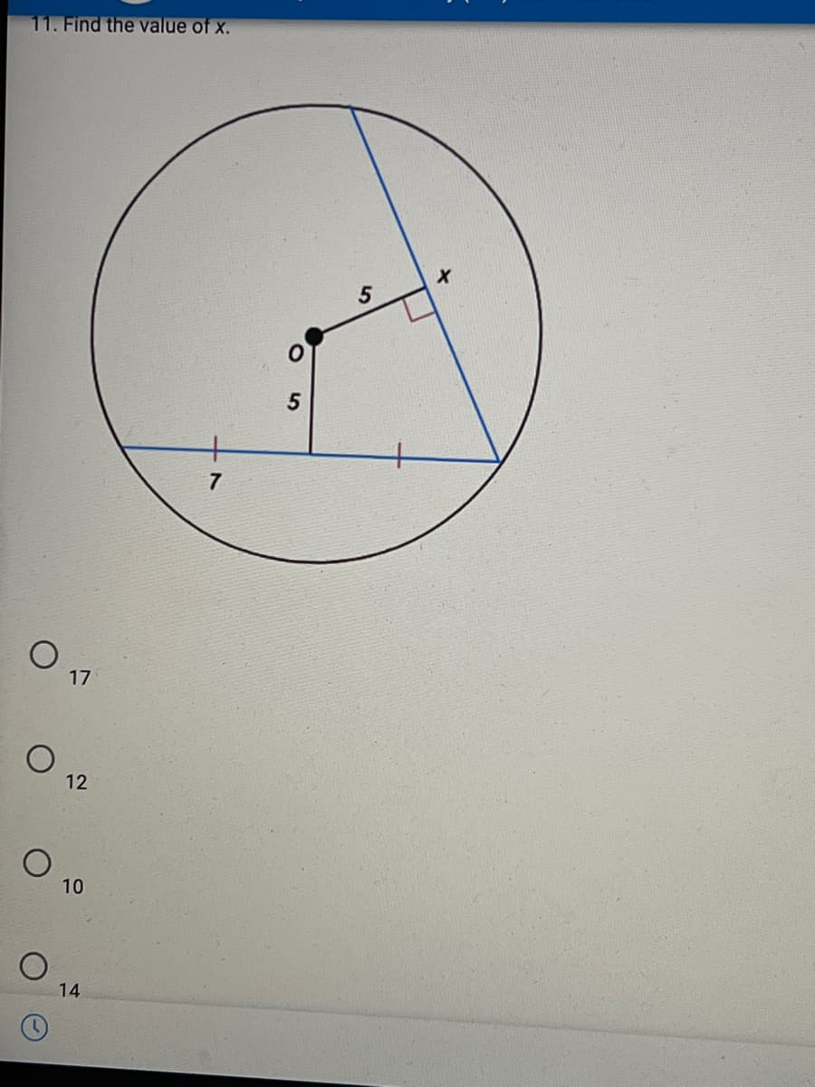 11. Find the value of x.
5
7
17
12
10
14
