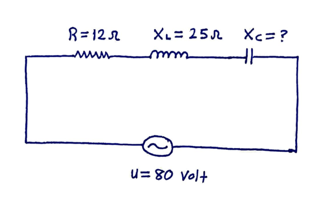 R= 12r
XL= 252 Xc=?
u= 80 Volt
