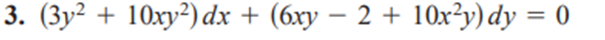 3. (Зу? + 10ху?) dx + (бху — 2 + 10х?у) dy %3D 0
