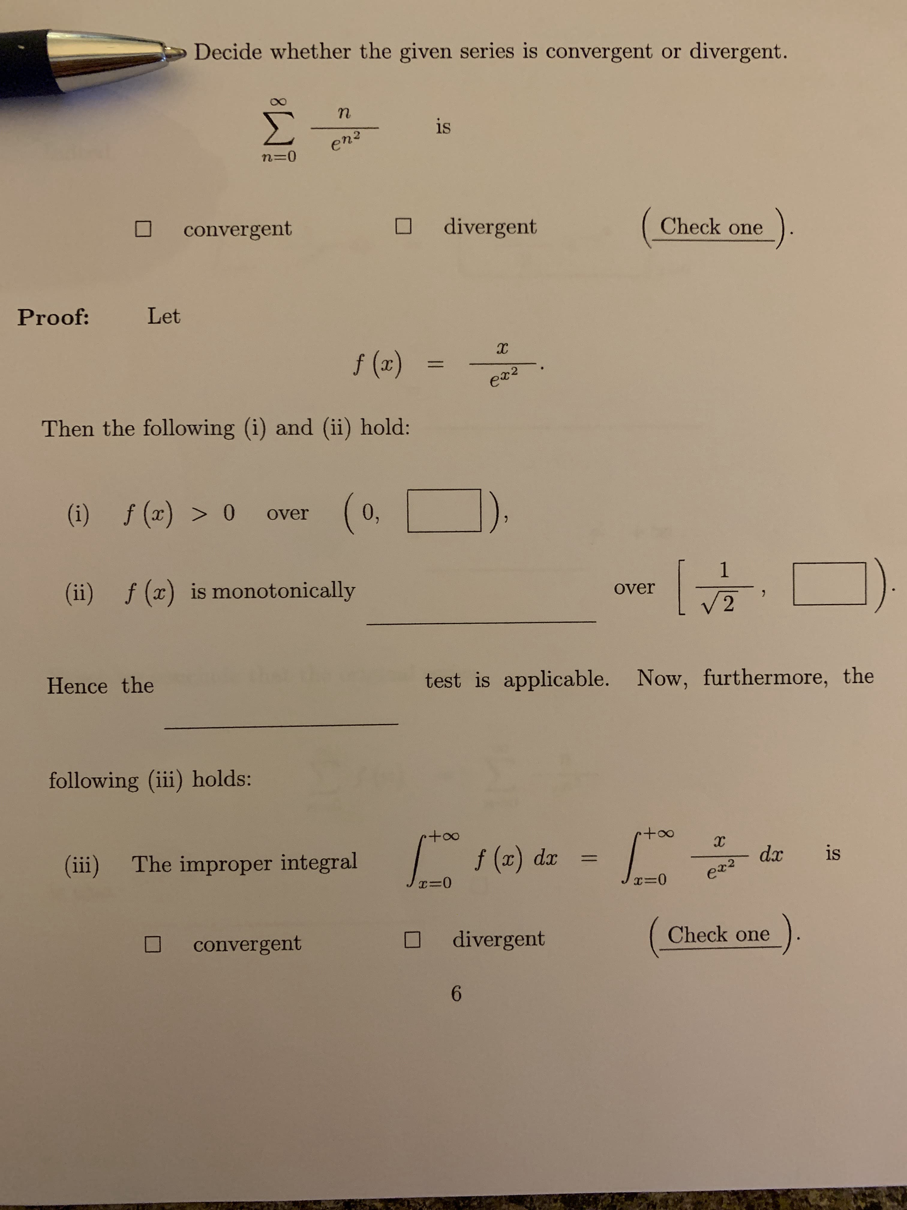 Decide whether the given series is convergent or divergent.
Σ
is
ena
n=0
convergent
divergent
Check one
