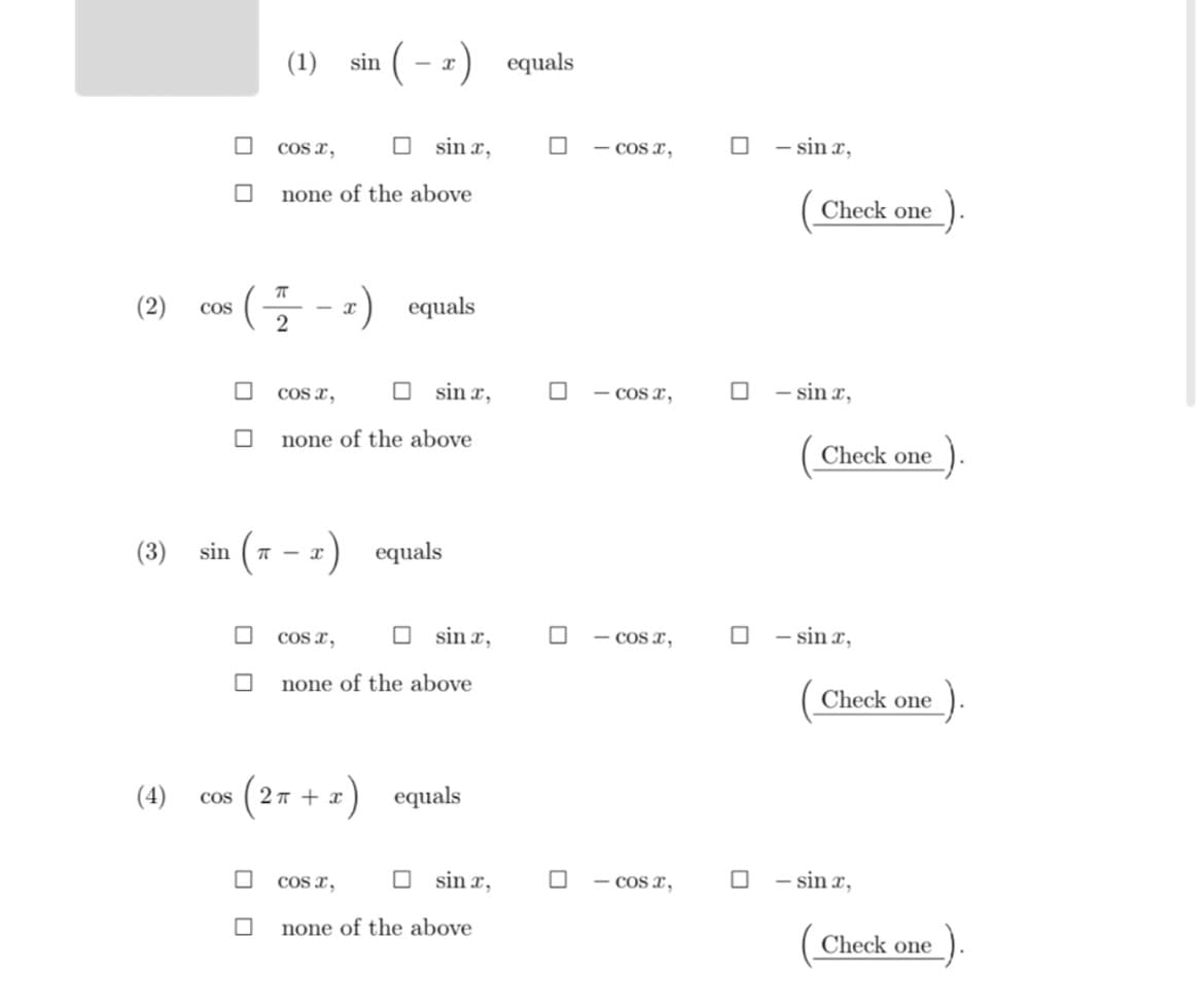 sin (- 1)
equals
