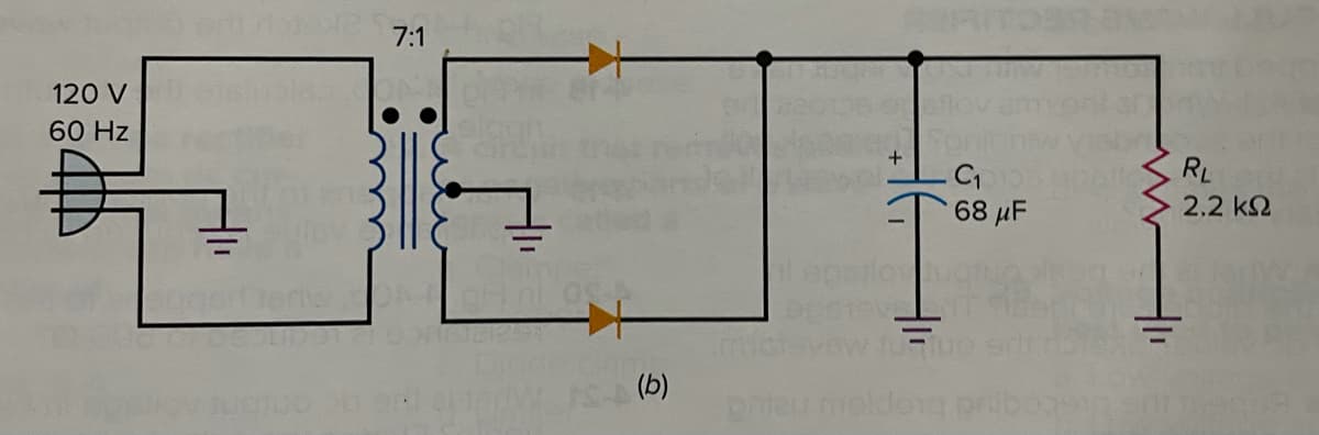 7:1
120 V
60 Hz
RL
' 68 μF
2.2 k2
(b)
