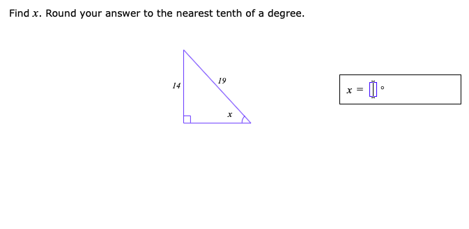 Find x. Round your answer to the nearest tenth of a degree.
19
14
