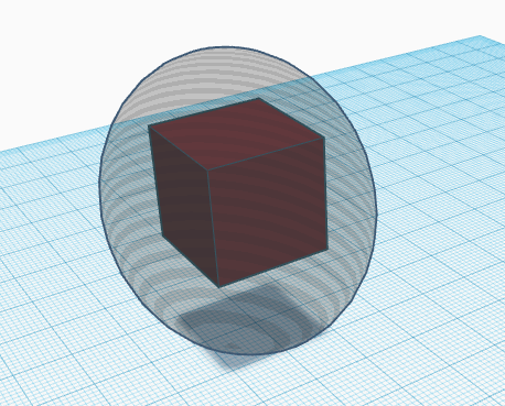 **Title: Understanding 3D Shapes: Intersection of a Cube and a Sphere**

**Introduction:**
In this lesson, we will explore the fascinating intersection of basic 3D shapes: a cube and a sphere. By understanding how these shapes can coexist and intersect within the same space, we can deepen our grasp of spatial relationships and geometric properties.

**Description of the Image:**

The image above displays a 3-dimensional visualization where a transparent sphere and a solid cube intersect. The sphere is large enough to fully enclose the cube within it. The following three elements are key to understanding this illustration:

1. **Sphere:**
   - The sphere is represented by a large, semi-transparent, gray object. This transparency allows us to see the red cube inside the sphere. 
   - The sphere is centered on the same point as the cube, ensuring that the cube remains wholly inside the sphere.
   - The uniform grid lines on the base plane help in understanding the proportional dimensions of the sphere.

2. **Cube:**
   - The cube is depicted as a solid red shape.
   - All edges of the cube are visible through the sphere, indicating that the cube is entirely contained within the sphere.
   - The base of the cube aligns with the grid on the base plane, which is helpful in recognizing the dimensions and orientation of the cube.
   
3. **Grid Plane:**
   - The grid plane is a flat, light blue surface with a checkered pattern, providing a reference for scale and orientation.
   - The grid lines help decipher the alignment and proportional sizes of both the cube and the sphere in 3D space.

**Analysis:**

- **Intersection Properties:**
  - The sphere and the cube intersect in such a way that the entire volume of the cube is contained within the volume of the sphere. 
  - Visualizing and identifying such intersections aids in understanding concepts of volume and surface area in a more intuitive way.

- **Practical Applications:**
  - This kind of geometric understanding is fundamental in fields like computer graphics, architectural design, and various engineering disciplines. Comprehending how different shapes interact and occupy space can lead to more efficient design and structural integrity.

**Conclusion:**

This image provides a clear and efficient way to visualize how a cube fits within a sphere. By analyzing such geometric intersections, we gain valuable insights into the properties and spatial relationships of 3D shapes. Keep practicing with different geometric configurations to enhance your spatial awareness and geometric