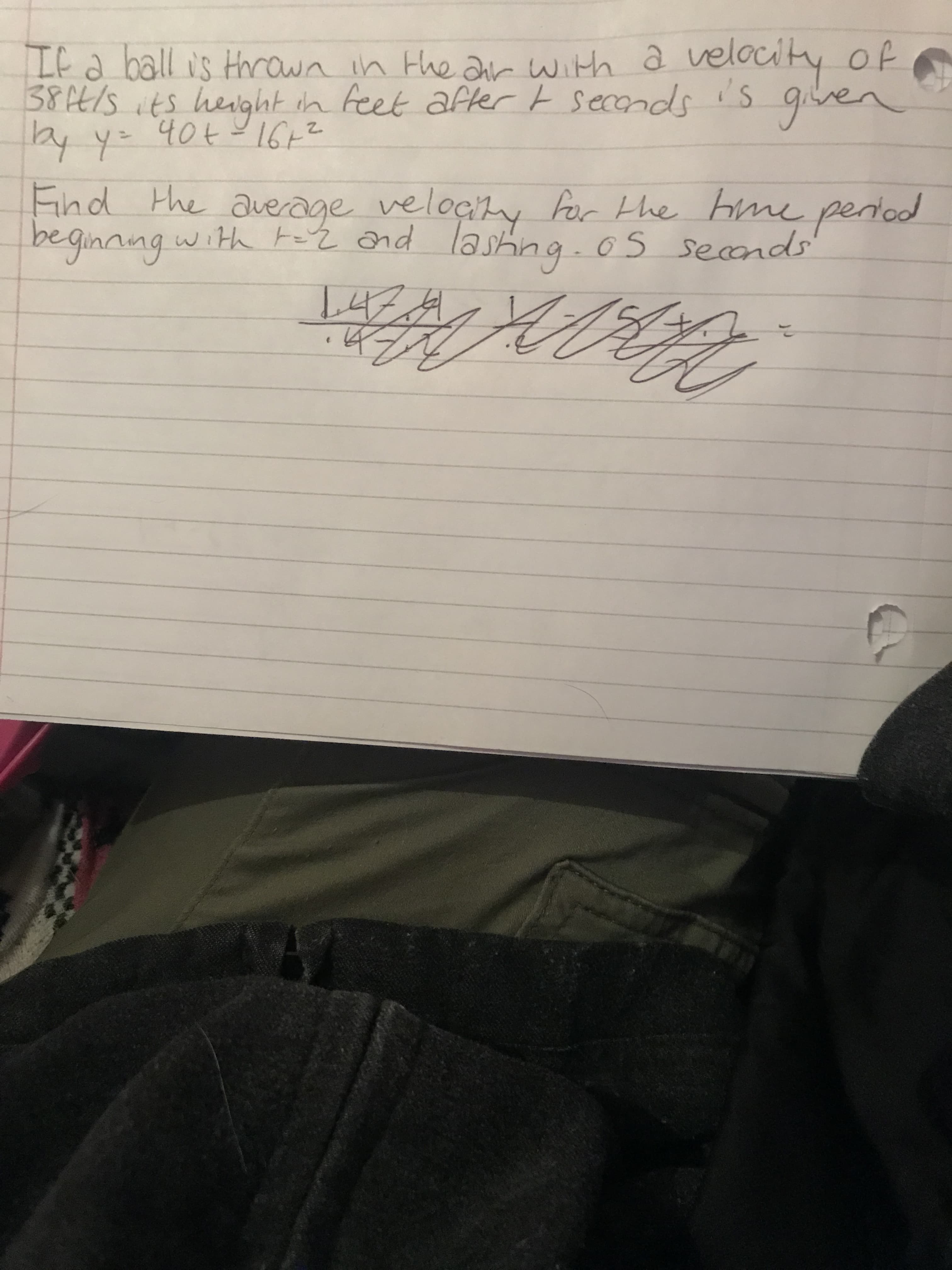 If a ball is Hrown in the ar with a velocity of
3864/sits hevght in feet afer t secends is
by y= 40t1642
gilven
40+=1642
Find
beginnngw.
for the hme peried
the average veloçity
ith FeŹ ond lashing.os seonds
147A
