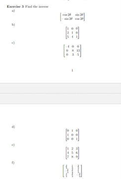 Exercise 3 Find the inverse
a)
x20 sin
0
B