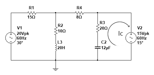 R1
R4
150
80
R3
R2
V1
200
V2
20Vpk
60HZ
100
Ic
15Vpk
60HZ
30°
L3
C2
15°
20H
12µF
