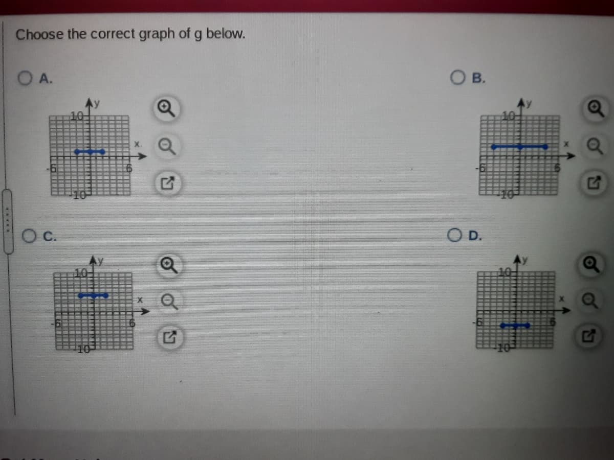 Choose the correct graph of g below.
O A.
O B.
O D.
