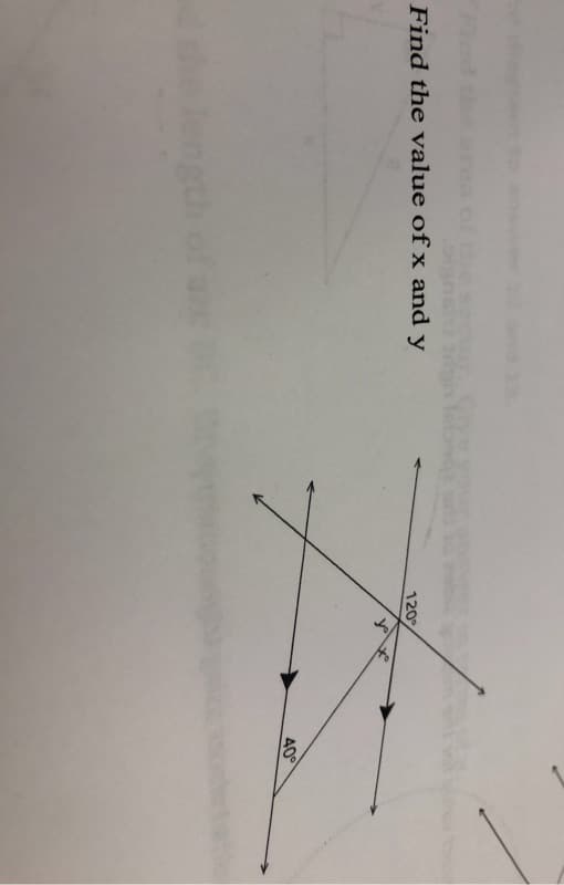 Find the value of x and y
120°
40
