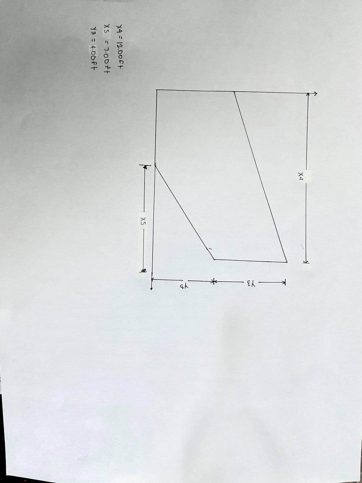 E人
X4
X5
X4 = 12.00ft
%3D
XS = 7.00ft
Y3 = 4.00ft
%3D
