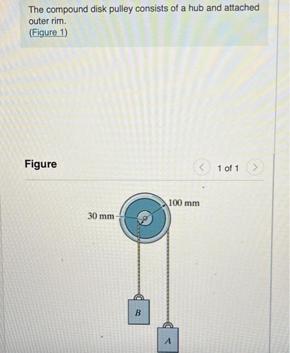 The compound disk pulley consists of a hub and attached
outer rim.
(Figure 1)
Figure
30 mm-
D
B
<
100 mm
A
1 of 1
>