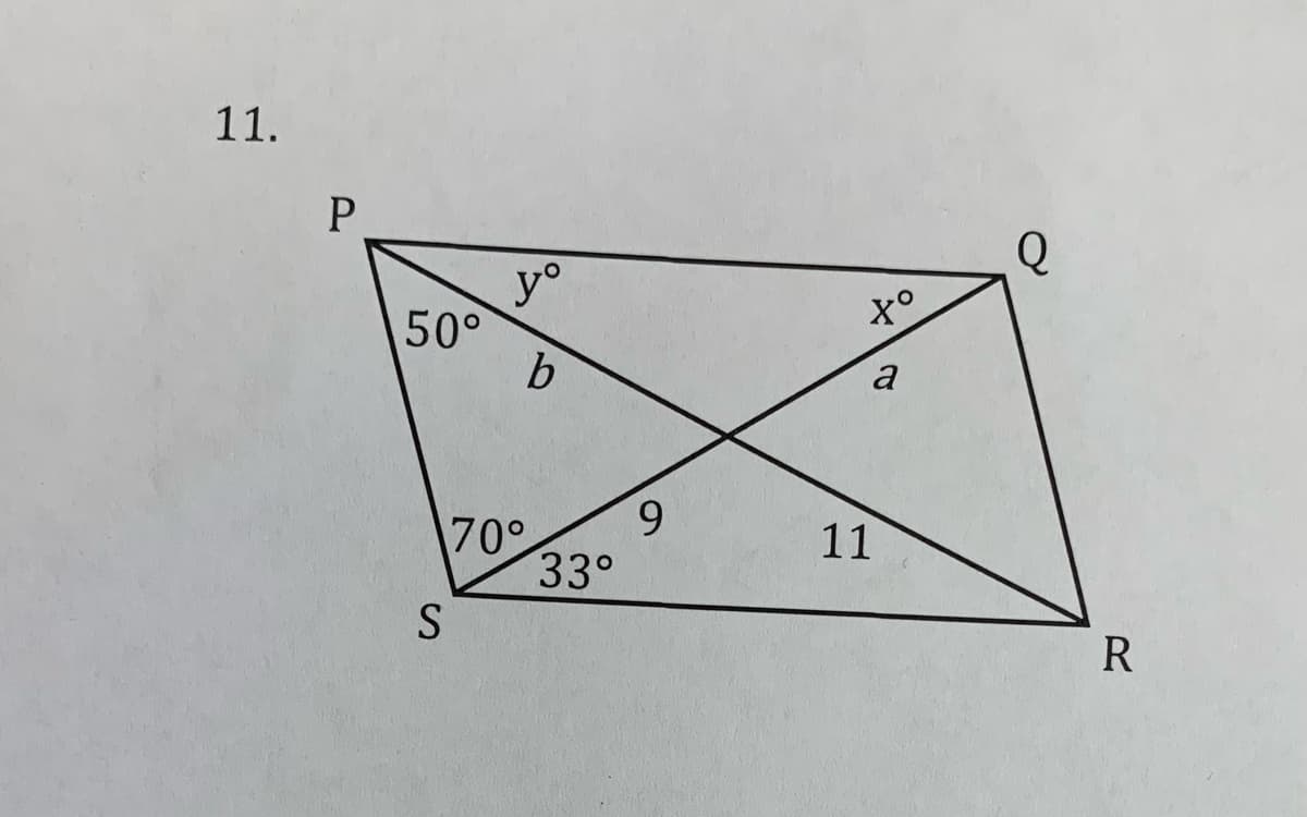 11.
Q
yo
50°
a
9
70°
33°
S
11
