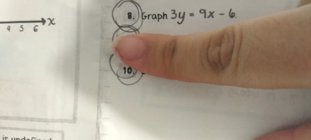 4 5 6
is undefin
8. Graph 3y = 9x - 6.
10.