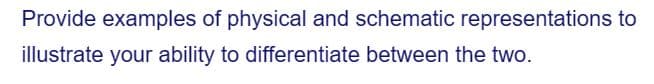 Provide examples of physical and schematic representations to
illustrate your ability to differentiate between the two.