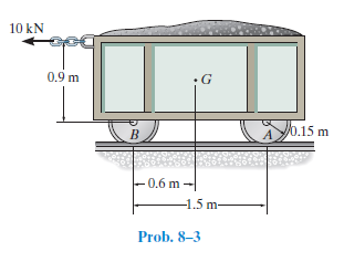 10 kN
0.9 m
:G
A0.15 m
-0.6 m -
-1.5 m-
Prob. 8–3
