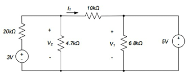 20 ΚΩ
3V
"
10kQ
ww
5V
V₂
4.7k
V₁
6.8kQ