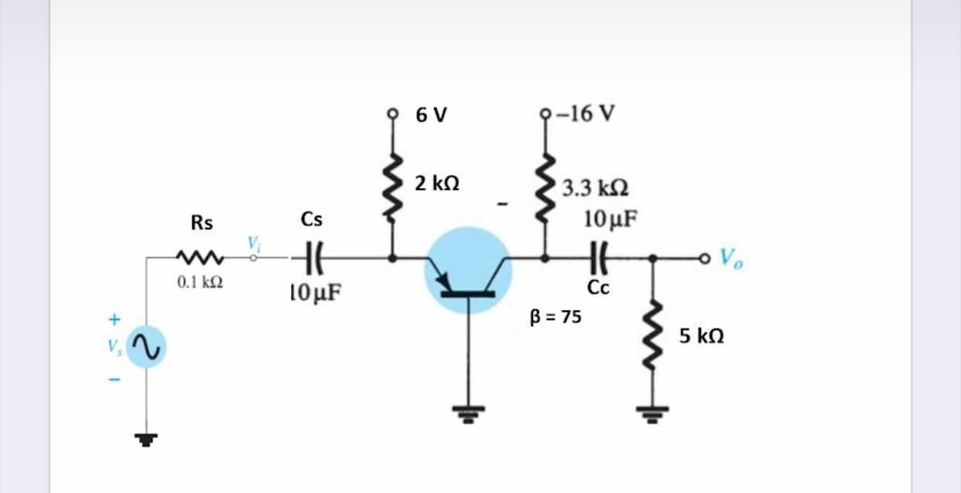 6 V
-16 V
2 kn
3.3 k2
Rs
Cs
10µF
0.1 k2
Сс
10µF
B = 75
5 ko
